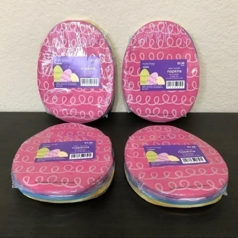 Easter Napkins 4 Packages Egg Shapes Pink Purple Blue Yellow Table Decor Party